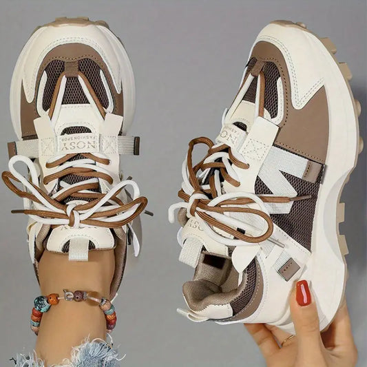 All-year-round running shoes, dark brown color, contrasting color design, breathable classic multi-functional sports shoes