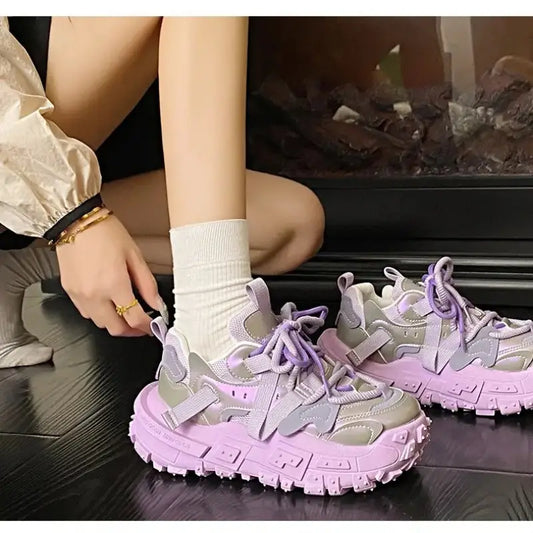 Women's thick-soled dad shoes with mesh upper, breathable, sports shoes, multi-functional heightening shoes